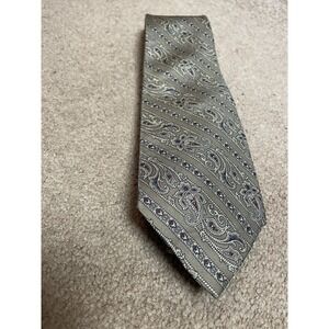 Vintage Oscar de la Renta Couture Men's Silk Tie Beige Gray Blue Paisley